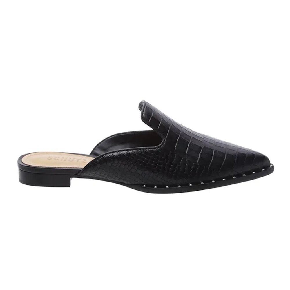 Schutz Tae Black Crocodile Leather Pointy Toe Mules Size 6